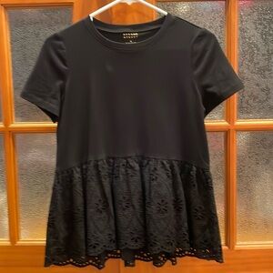 Kate Spade Broome Street black tee with lace bottom XS
